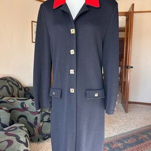 St. John Collection Black Coat/Blazer with Red Collar and Gold Accents Size 14